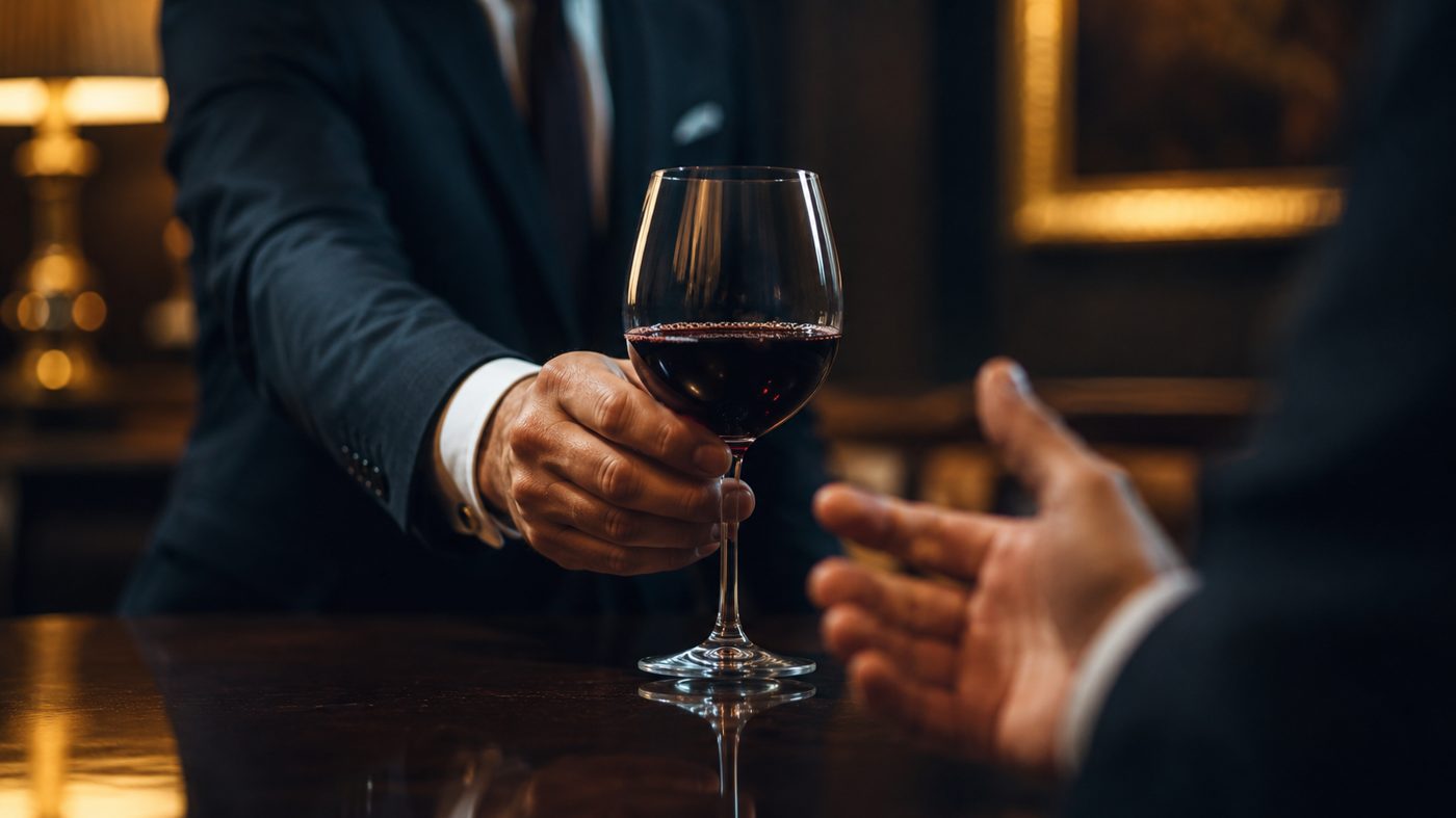 Verre de vin et carafe sur une table en bois